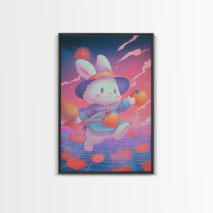 The Bunny Witch, Retro Neon Halloween Art, Vertical Wall Art, Canvas Print, Retro Halloween Decor, Neon Wall Art, Collectible Wall Decor