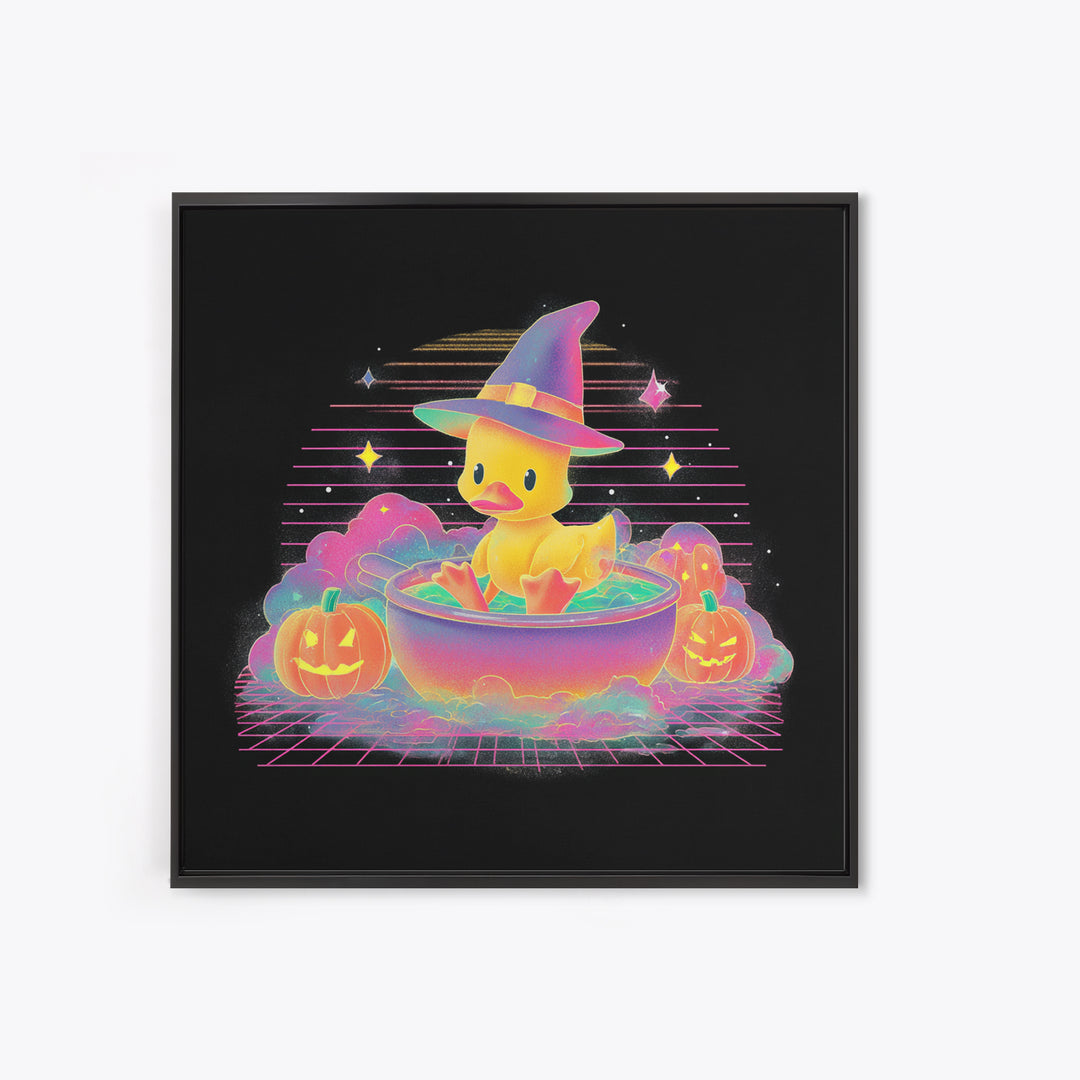 The Duckling Witch, Vaporwave Halloween Decor, Square Wall Art, Canvas Print, Retro Halloween Decor, Neon Wall Art, Dark Fantasy Art
