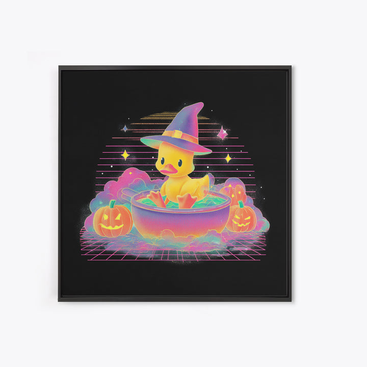 The Duckling Witch, Vaporwave Halloween Decor, Square Wall Art, Canvas Print, Retro Halloween Decor, Neon Wall Art, Dark Fantasy Art