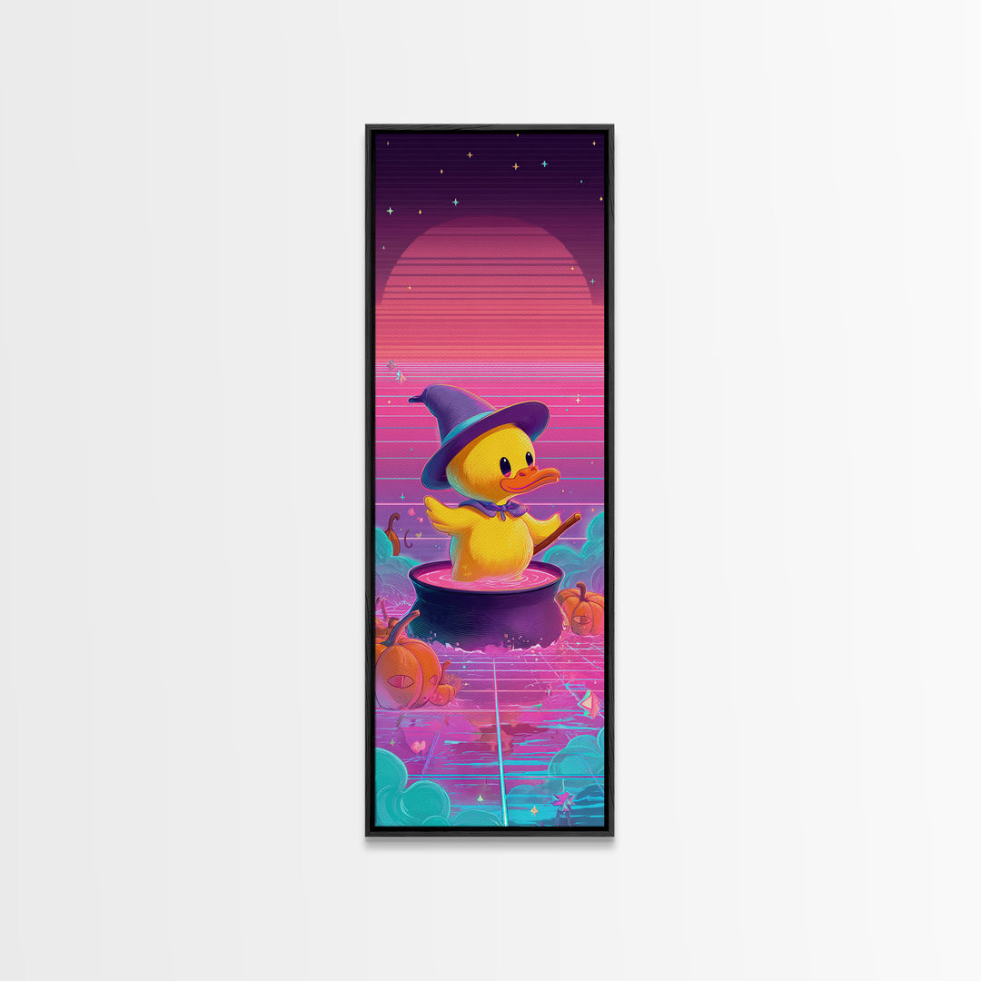 The Duckling Witch, Synthwave Halloween Art, Tall Narrow Wall Art, Canvas Print, Retro Halloween Decor, Neon Wall Art, Halloween Wall Art