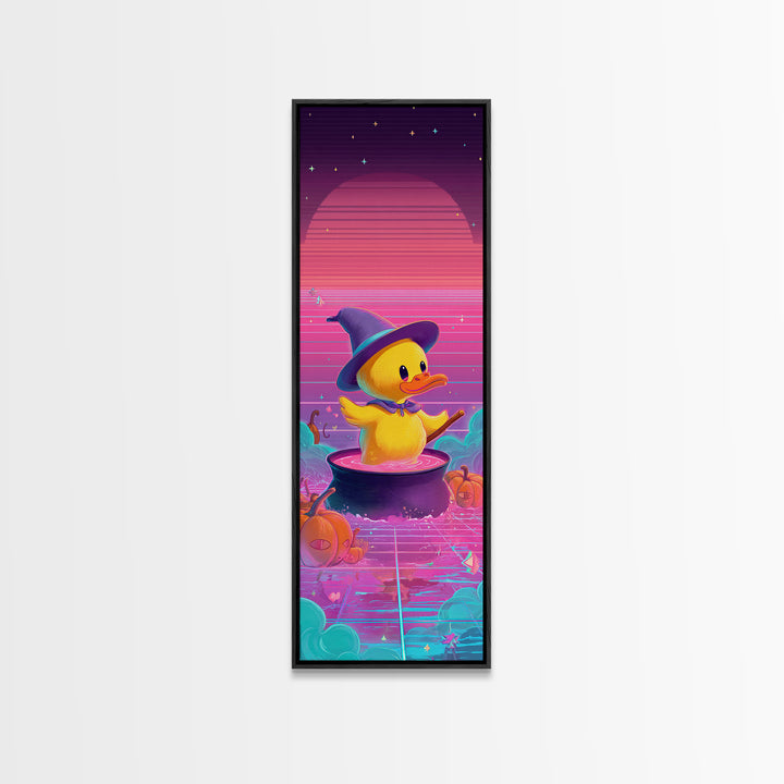 The Duckling Witch, Synthwave Halloween Art, Tall Narrow Wall Art, Canvas Print, Retro Halloween Decor, Neon Wall Art, Halloween Wall Art