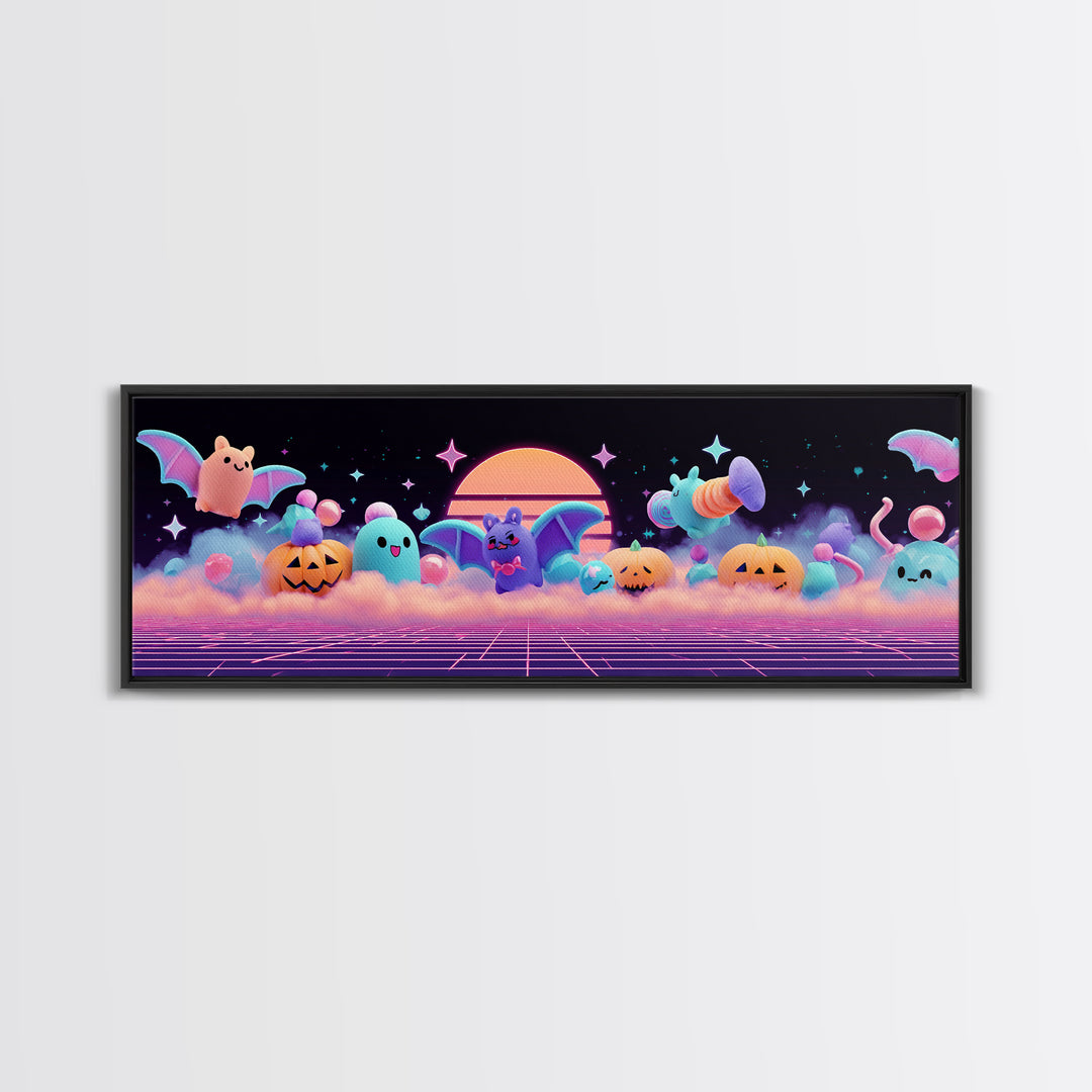 The Bat-Winged Otter, Vaporwave Halloween Decor, Extra Wide Wall Art, Canvas Print, Retro Halloween Decor, Neon Wall Art, Spooky Wall Decor