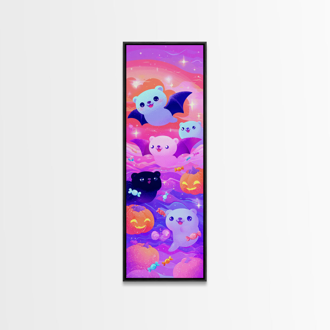 The Bat-Winged Otter, Vaporwave Halloween Decor, Tall Narrow Wall Art, Framed Canvas Print, Retro Halloween Decor, Neon Wall Art