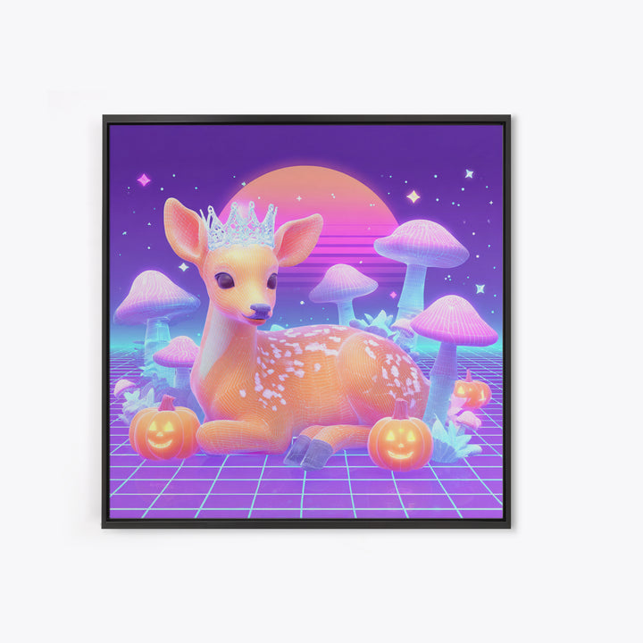 The Moon Princess Deer, 80s Halloween Wall Art, Square Wall Art, Canvas Print, Retro Halloween Decor, Neon Wall Art, Macabre Wall Art