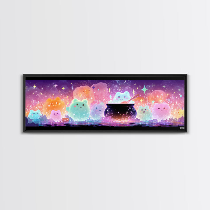 The Cauldron Frog, Synthwave Halloween Art, Extra Wide Wall Art, Framed Canvas Print, Retro Halloween Decor, Neon Wall Art, Horror Wall Art
