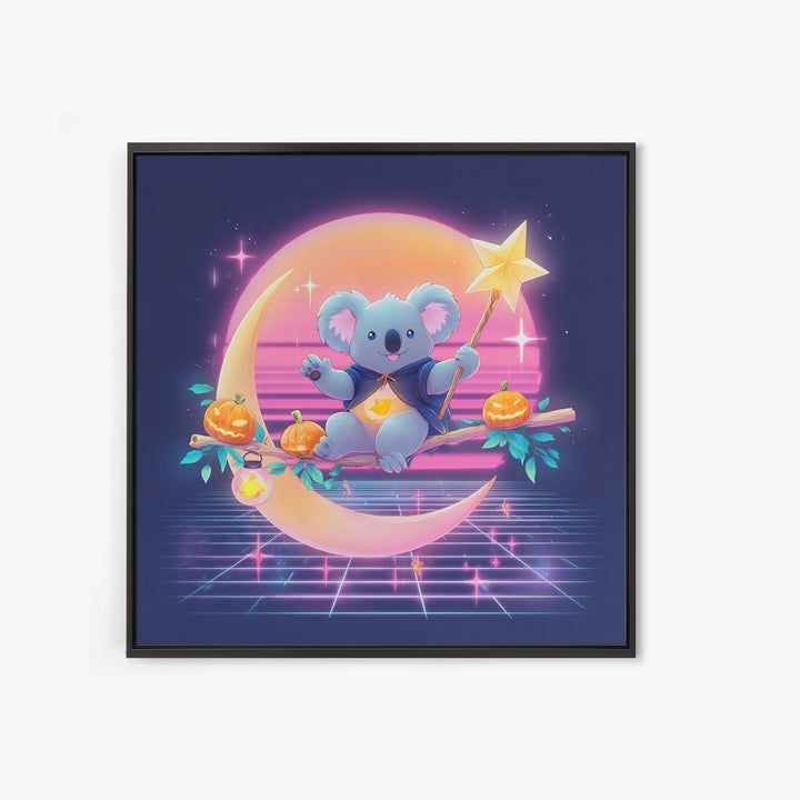 The Koala Wizard, 80s Halloween Wall Art, Square Wall Art, Framed Canvas Print, Retro Halloween Decor, Neon Wall Art, Seasonal Home Decor