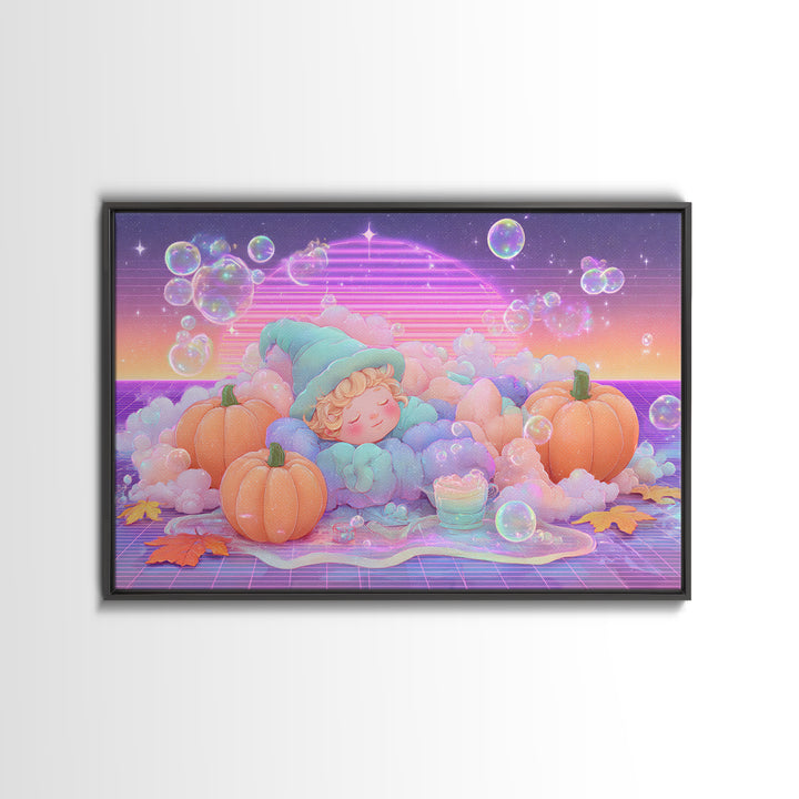 The Bubble Potion Apprentice, Synthwave Halloween Art, Landscape Wall Art, Canvas Print, Retro Halloween Decor, Neon Wall Art