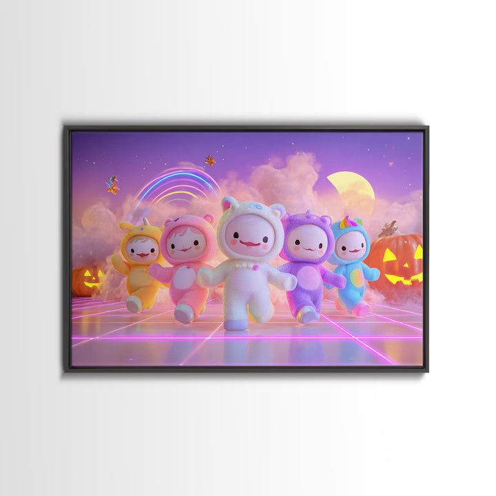 The Costume-Changing Wand, 80s Halloween Wall Art, Landscape Wall Art, Framed Canvas Print, Retro Halloween Decor, Neon Wall Art