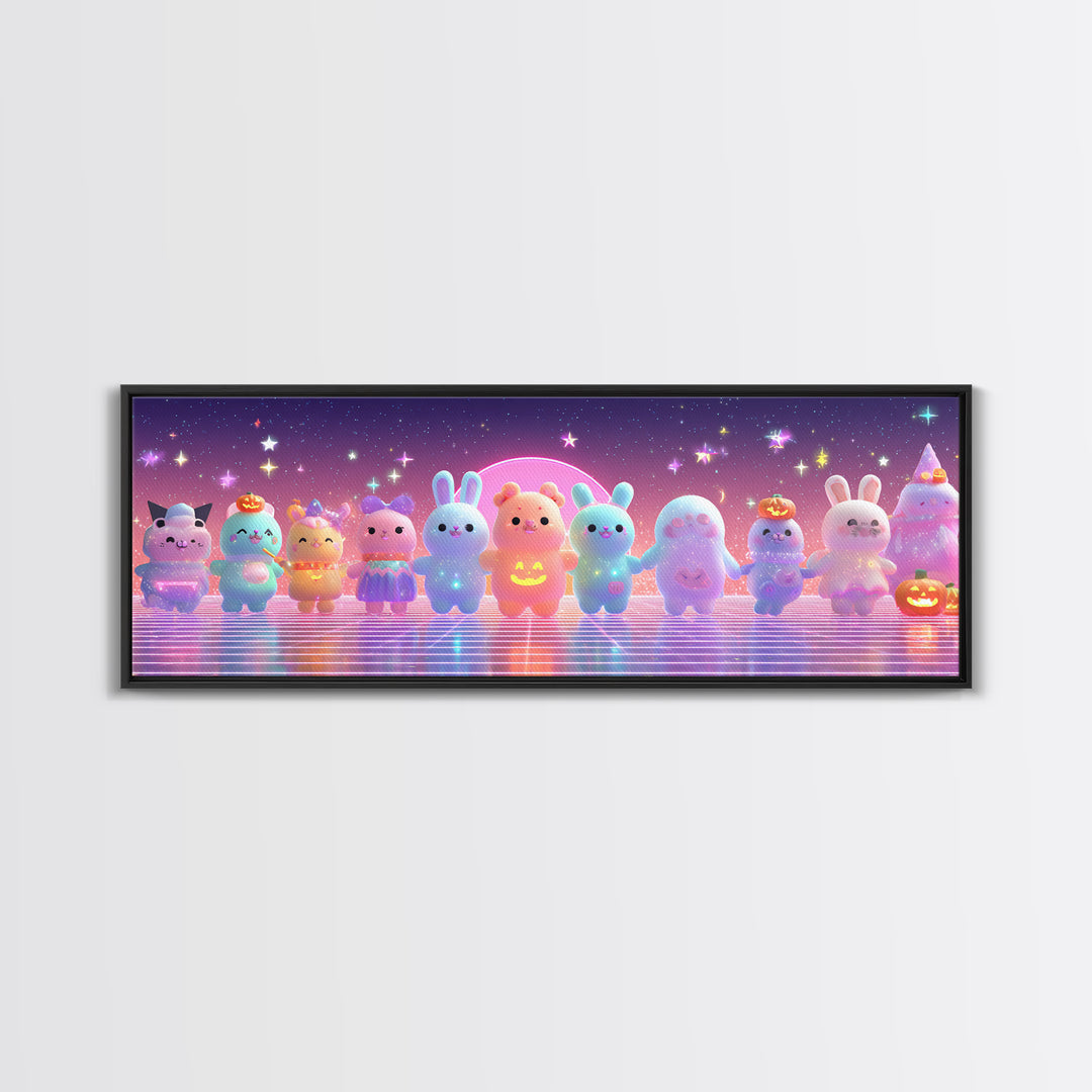 The Costume-Changing Wand, Vaporwave Halloween Decor, Extra Wide Wall Art, Canvas Print, Retro Halloween Decor, Neon Wall Art
