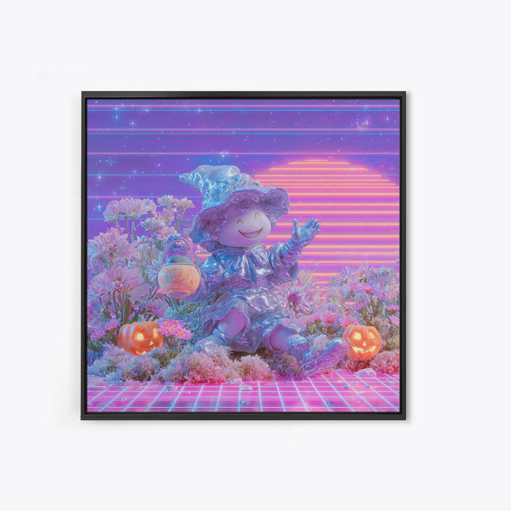The Moon Garden Witch, Vaporwave Halloween Decor, Square Wall Art, Canvas Print, Retro Halloween Decor, Neon Wall Art, Halloween Wall Art