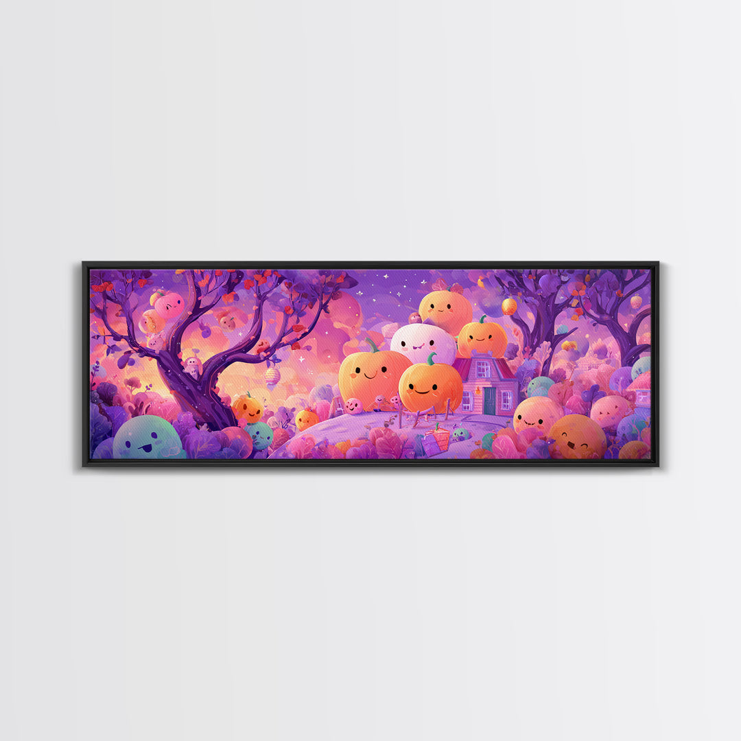 The Pumpkin Patch Playground, 80s Halloween Wall Art, Extra Wide Wall Art, Canvas Print, Retro Halloween Decor, Neon Wall Art