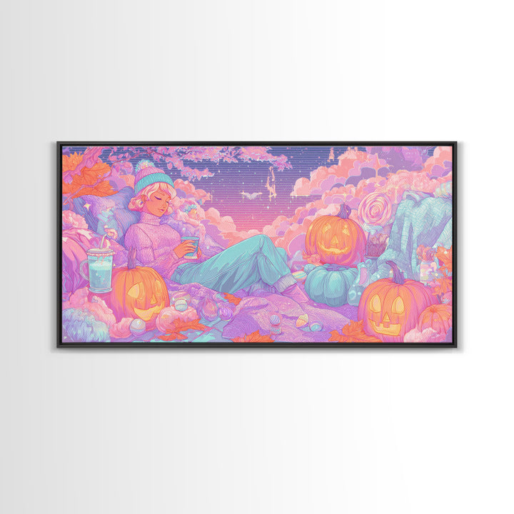 The Enchanted Costume Closet, Vaporwave Halloween Decor, Wide Panoramic Art, Canvas Print, Retro Halloween Decor, Neon Wall Art