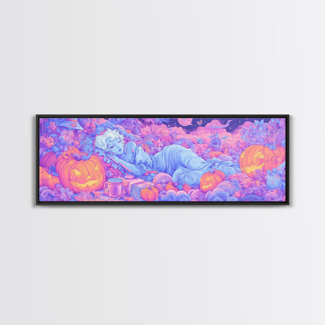 The Enchanted Costume Closet, Retro Neon Halloween Art, Extra Wide Wall Art, Canvas Print, Retro Halloween Decor, Neon Wall Art