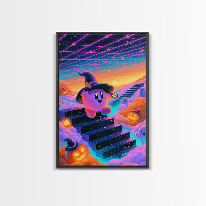 The Halloween Cloud Kingdom, Vaporwave Halloween Decor, Vertical Wall Art, Canvas Print, Retro Halloween Decor, Neon Wall Art