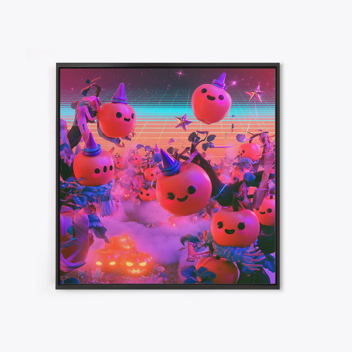 The Enchanted Apple Orchard, 80s Halloween Wall Art, Square Wall Art, Framed Canvas Print, Retro Halloween Decor, Neon Wall Art