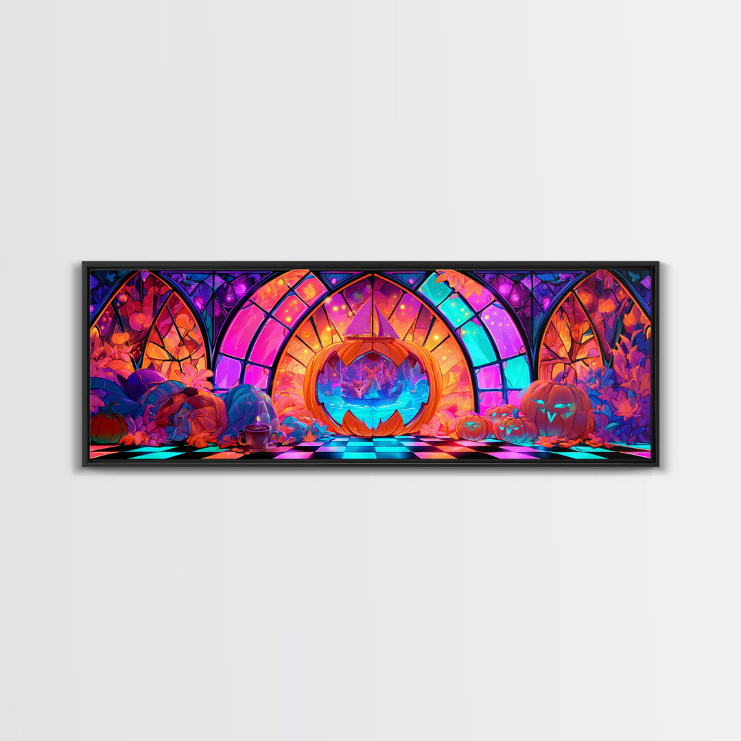 The Pumpkin Sailboat, Vaporwave Halloween Decor, Extra Wide Wall Art, Canvas Print, Retro Halloween Decor, Neon Wall Art