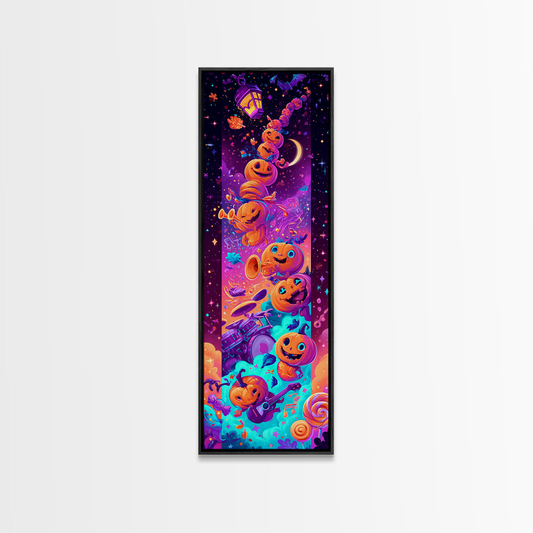 The Pumpkin Music Band, 80s Halloween Wall Art, Tall Narrow Wall Art, Canvas Print, Retro Halloween Decor, Neon Wall Art, Spooky Wall Decor