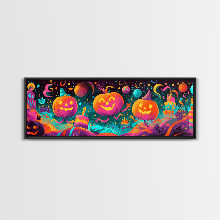 The Great Pumpkin Birthday Party, 80s Halloween Wall Art, Extra Wide Wall Art, Canvas Print, Retro Halloween Decor, Neon Wall Art