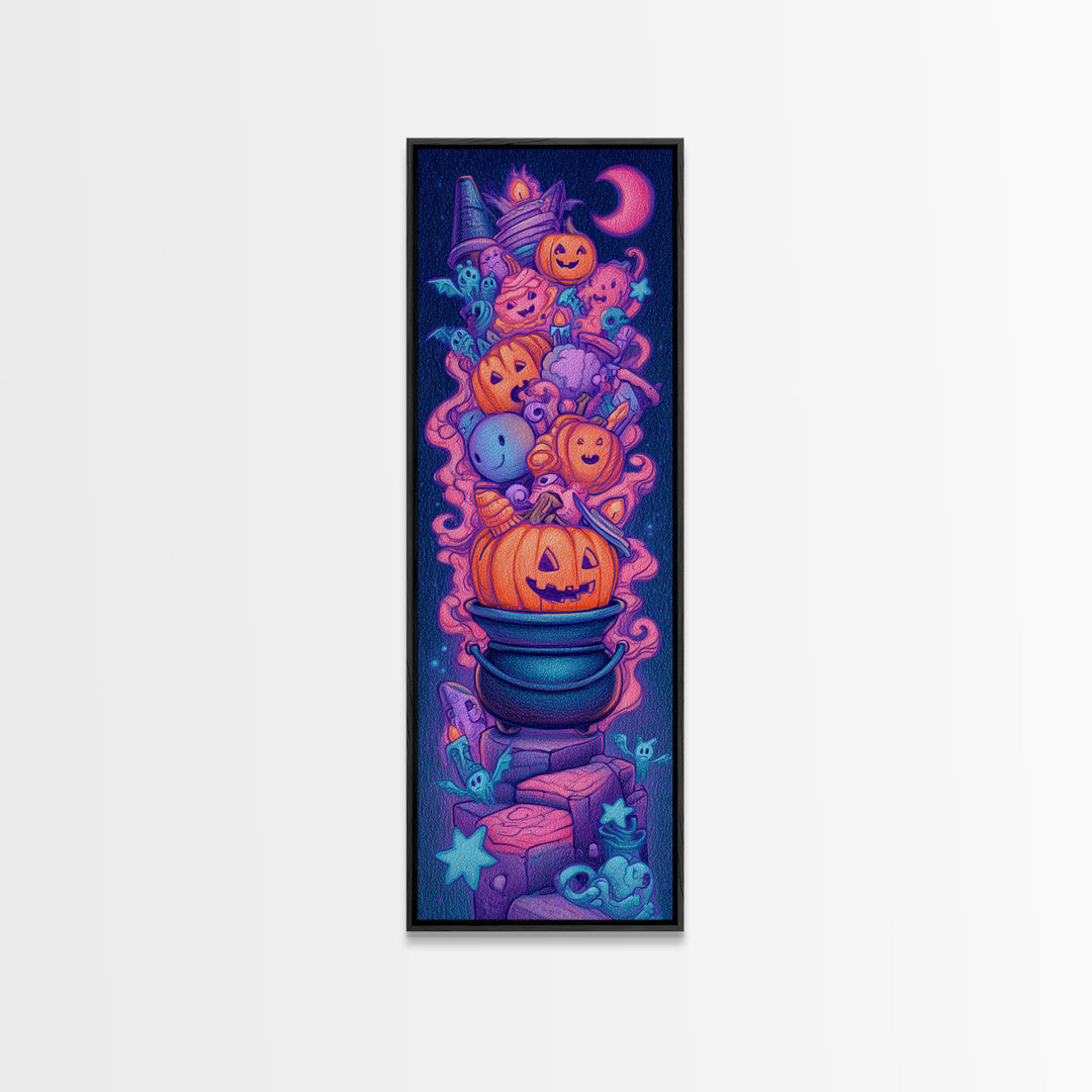 The Cookie Cauldron, Retro Neon Halloween Art, Tall Narrow Wall Art, Canvas Print, Retro Halloween Decor, Neon Wall Art, Gothic Home Decor