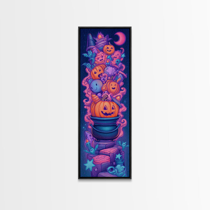 The Cookie Cauldron, Retro Neon Halloween Art, Tall Narrow Wall Art, Canvas Print, Retro Halloween Decor, Neon Wall Art, Gothic Home Decor