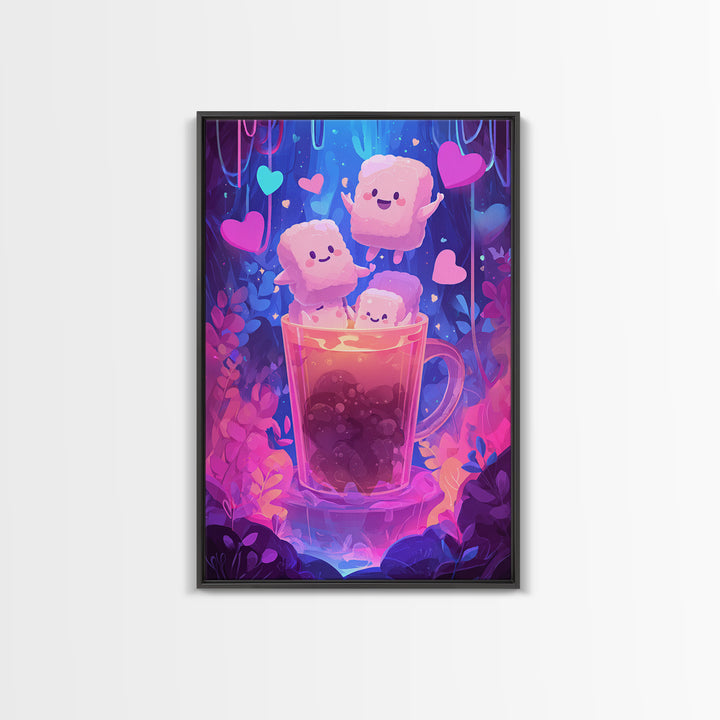 The Marshmallow Ghost Choir, 80s Halloween Wall Art, Vertical Wall Art, Canvas Print, Retro Halloween Decor, Neon Wall Art, Horror Wall Art