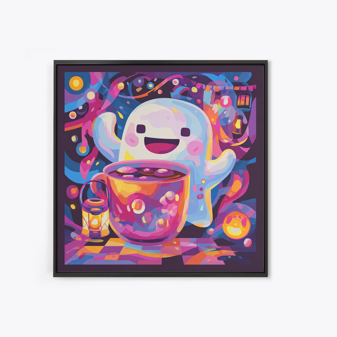 The Marshmallow Ghost Choir, Vaporwave Halloween Decor, Square Wall Art, Canvas Print, Retro Halloween Decor, Neon Wall Art