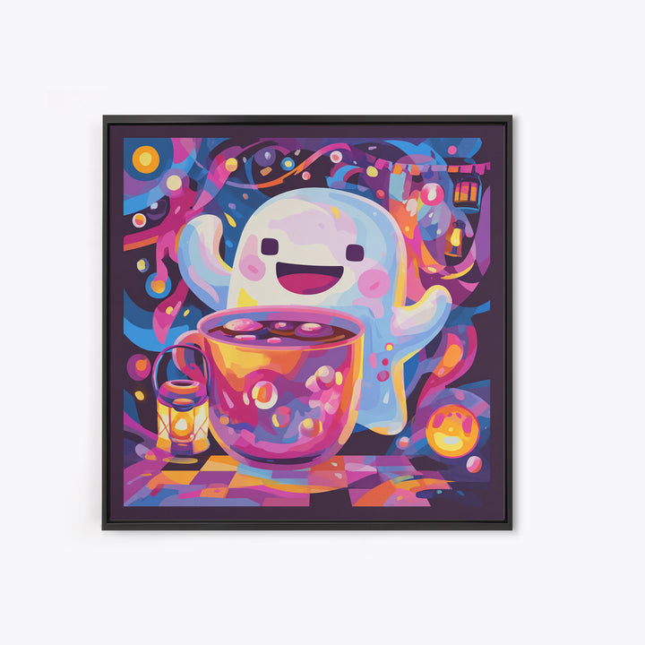 The Marshmallow Ghost Choir, Vaporwave Halloween Decor, Square Wall Art, Canvas Print, Retro Halloween Decor, Neon Wall Art