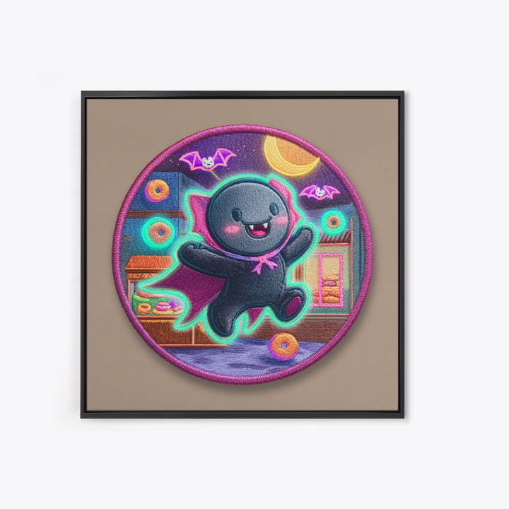 The Donut Vampire Family, 80s Halloween Wall Art, Square Wall Art, Canvas Print, Retro Halloween Decor, Neon Wall Art, Dark Fantasy Art