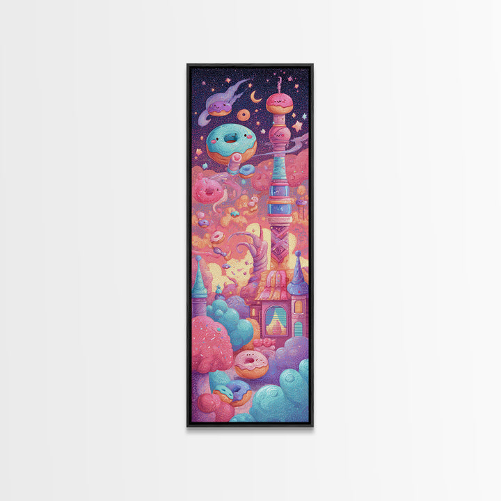 The Donut Vampire Family, Vaporwave Halloween Decor, Tall Narrow Wall Art, Canvas Print, Retro Halloween Decor, Neon Wall Art