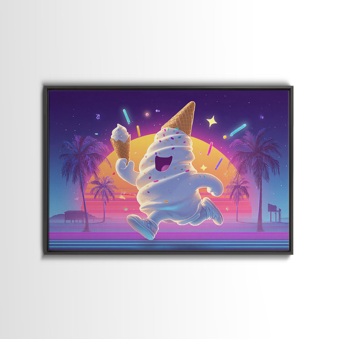 The Ice-Cream Ghost Parade, Cute Spooky Neon Art, Landscape Wall Art, Canvas Print, Retro Halloween Decor, Neon Wall Art, Spooky Wall Decor