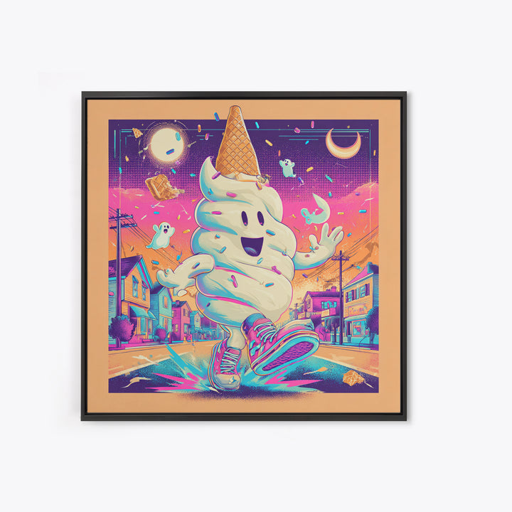 The Ice-Cream Ghost Parade, Vaporwave Halloween Decor, Square Wall Art, Canvas Print, Retro Halloween Decor, Neon Wall Art