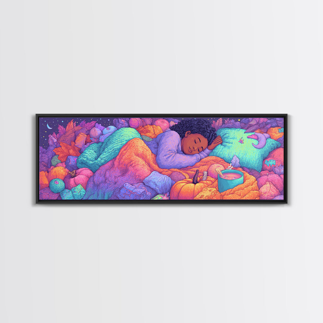 The Candy Basket Sleepover, Synthwave Halloween Art, Extra Wide Wall Art, Canvas Print, Retro Halloween Decor, Neon Wall Art