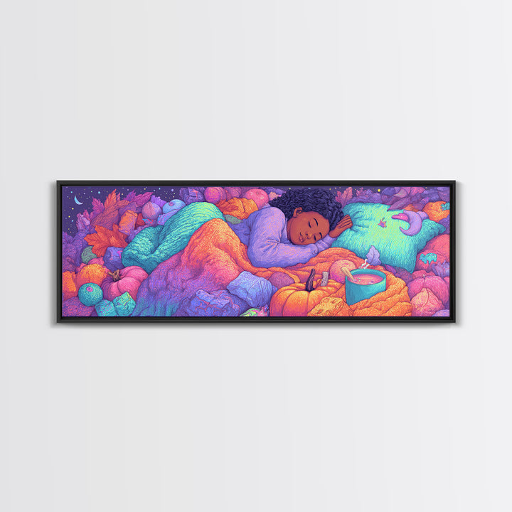 The Candy Basket Sleepover, Synthwave Halloween Art, Extra Wide Wall Art, Canvas Print, Retro Halloween Decor, Neon Wall Art