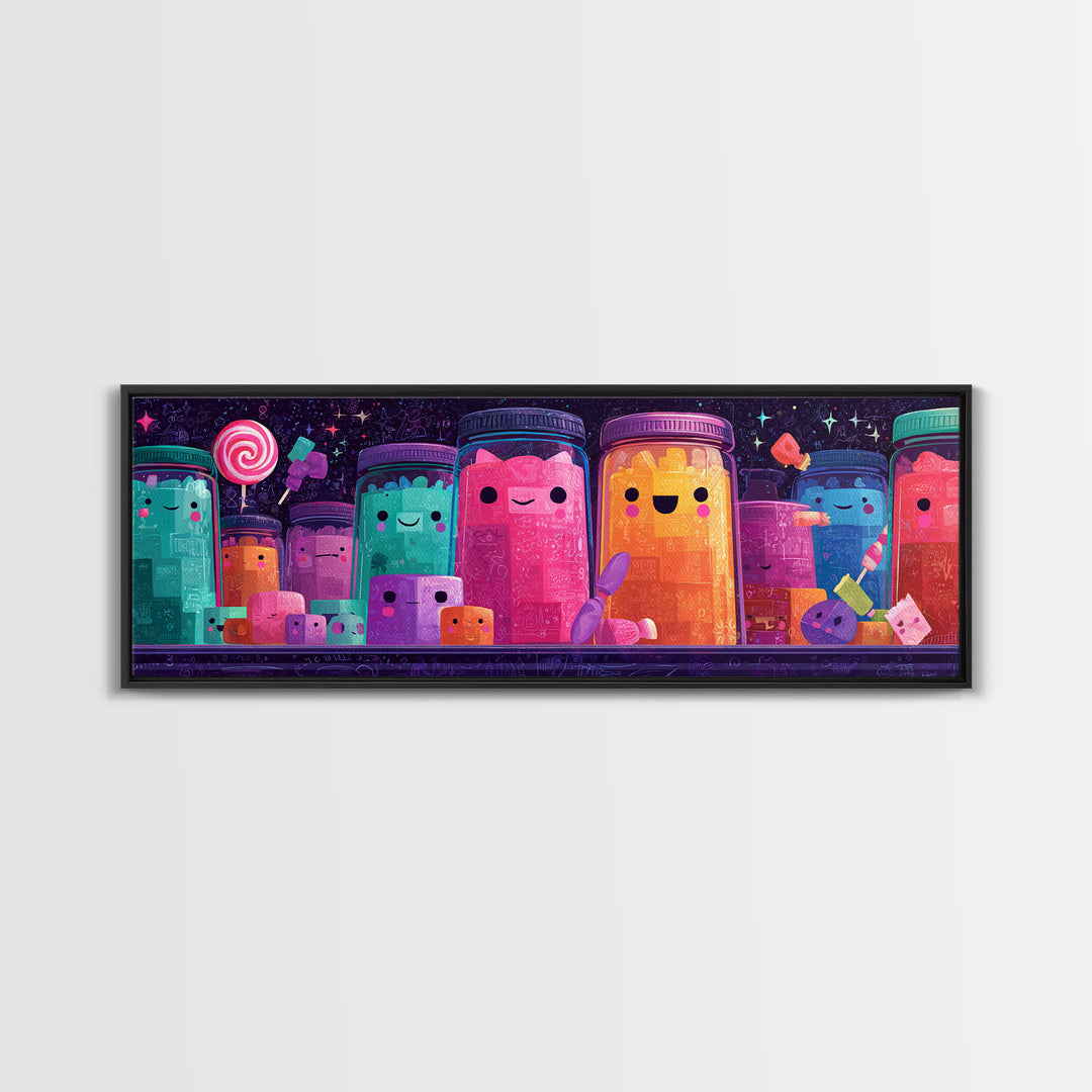 The Jellybean Potion Shop, Cute Spooky Neon Art, Extra Wide Wall Art, Canvas Print, Retro Halloween Decor, Neon Wall Art, Horror Wall Art