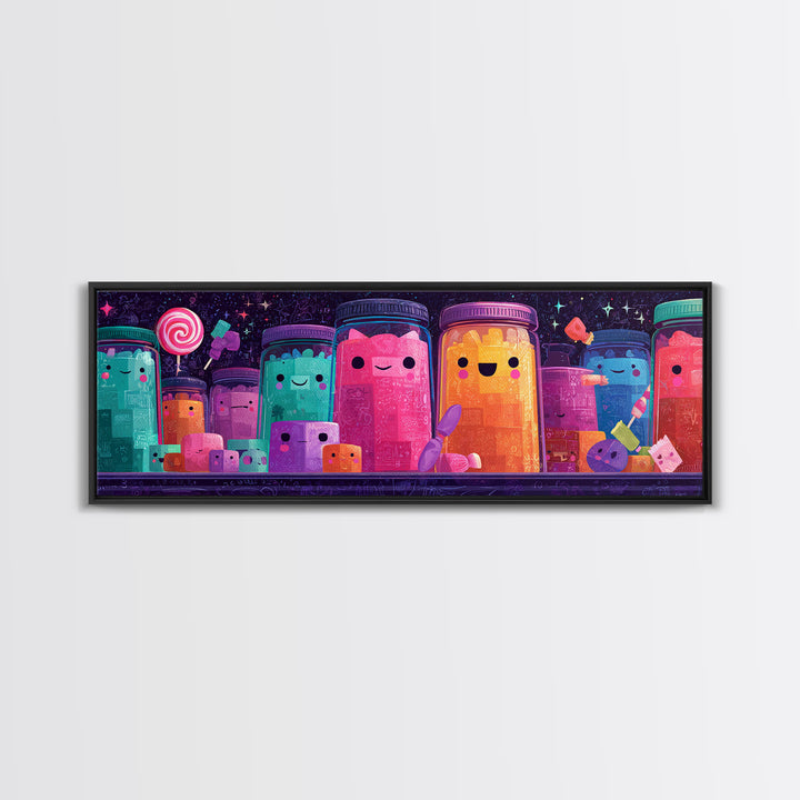 The Jellybean Potion Shop, Cute Spooky Neon Art, Extra Wide Wall Art, Canvas Print, Retro Halloween Decor, Neon Wall Art, Horror Wall Art