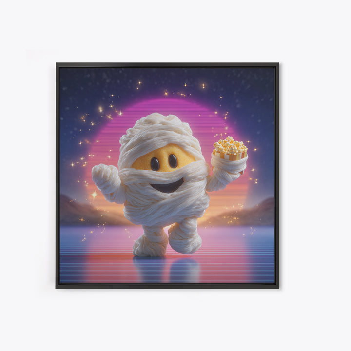 The Popcorn Mummy, 80s Halloween Wall Art, Square Wall Art, Canvas Print, Retro Halloween Decor, Neon Wall Art, Macabre Wall Art
