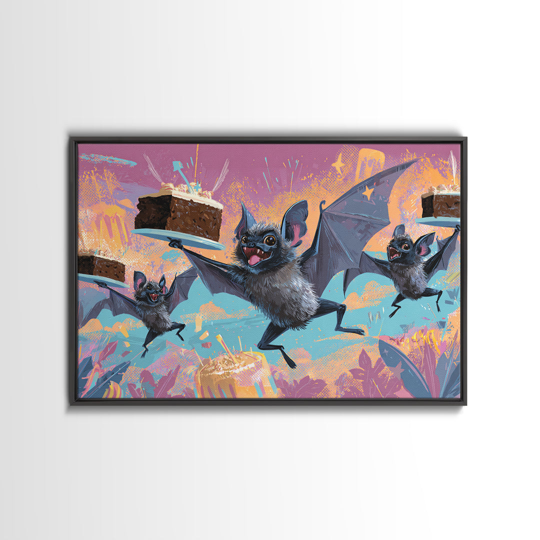 The Brownie Bat Bakery, Synthwave Halloween Art, Landscape Wall Art, Canvas Print, Retro Halloween Decor, Neon Wall Art