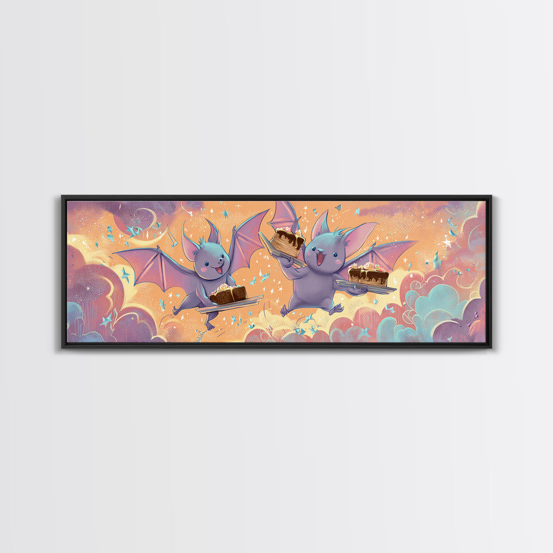 The Brownie Bat Bakery, Retro Neon Halloween Art, Extra Wide Wall Art, Canvas Print, Retro Halloween Decor, Neon Wall Art