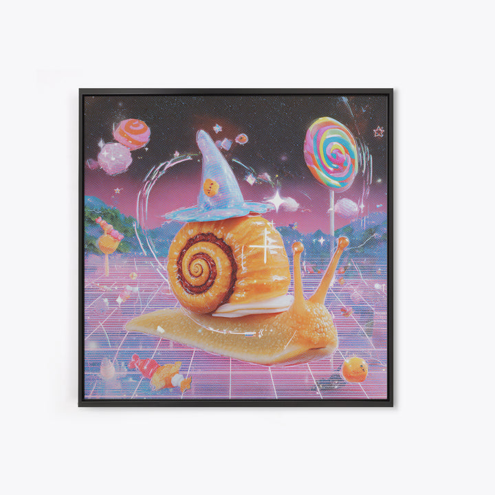 The Cinnamon-Roll Snail Witch, Cute Spooky Neon Art, Square Wall Art, Canvas Print, Retro Halloween Decor, Neon Wall Art