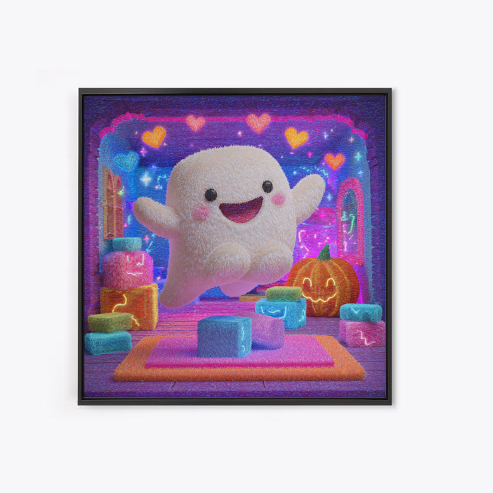 The Ghost Daycare, 80s Halloween Wall Art, Square Wall Art, Framed Canvas Print, Retro Halloween Decor, Neon Wall Art, Horror Wall Art
