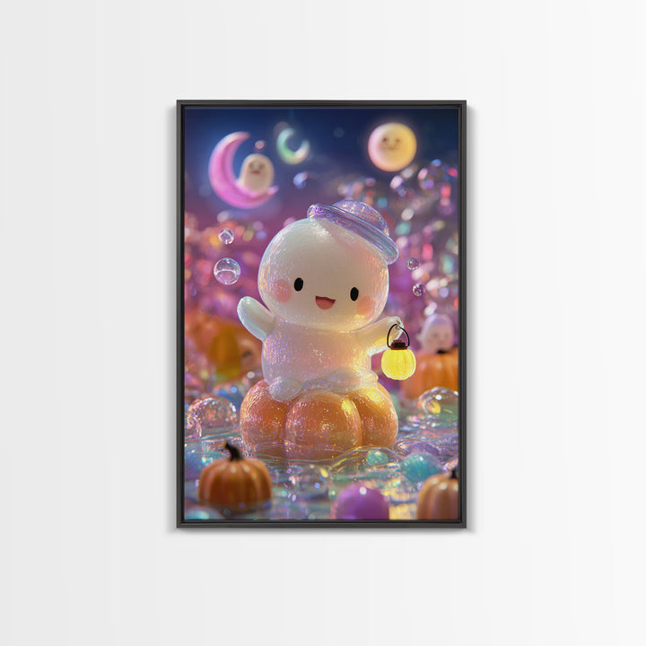 The Ghost Bubble Bath, Vaporwave Halloween Decor, Vertical Wall Art, Canvas Print, Retro Halloween Decor, Neon Wall Art, Gothic Home Decor