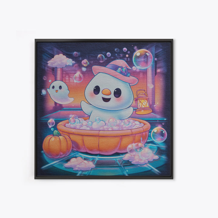 The Ghost Bubble Bath, Vaporwave Halloween Decor, Square Wall Art, Canvas Print, Retro Halloween Decor, Neon Wall Art, Halloween Wall Art