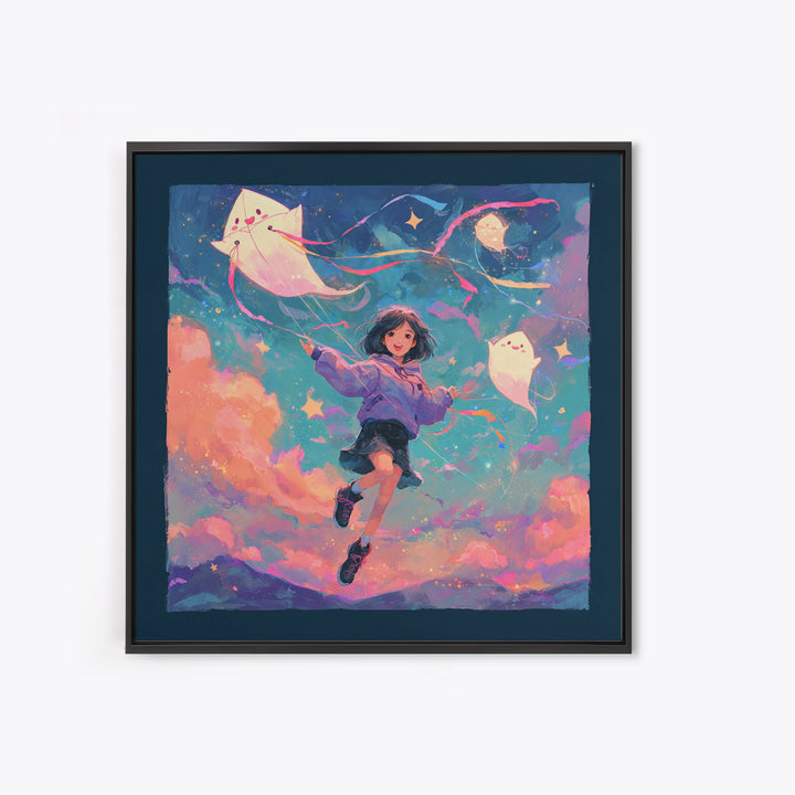 The Ghost Kite Festival, 80s Halloween Wall Art, Square Wall Art, Canvas Print, Retro Halloween Decor, Neon Wall Art, Seasonal Home Decor