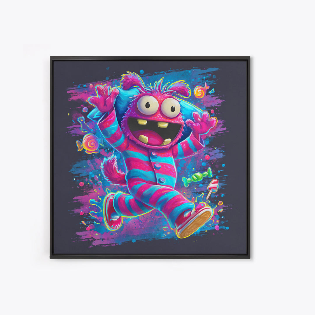 The Monster Pajama Parade, Vaporwave Halloween Decor, Square Wall Art, Canvas Print, Retro Halloween Decor, Neon Wall Art
