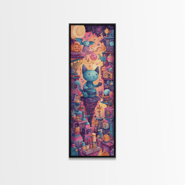 The Little Monster Orchestra, 80s Halloween Wall Art, Tall Narrow Wall Art, Canvas Print, Retro Halloween Decor, Neon Wall Art