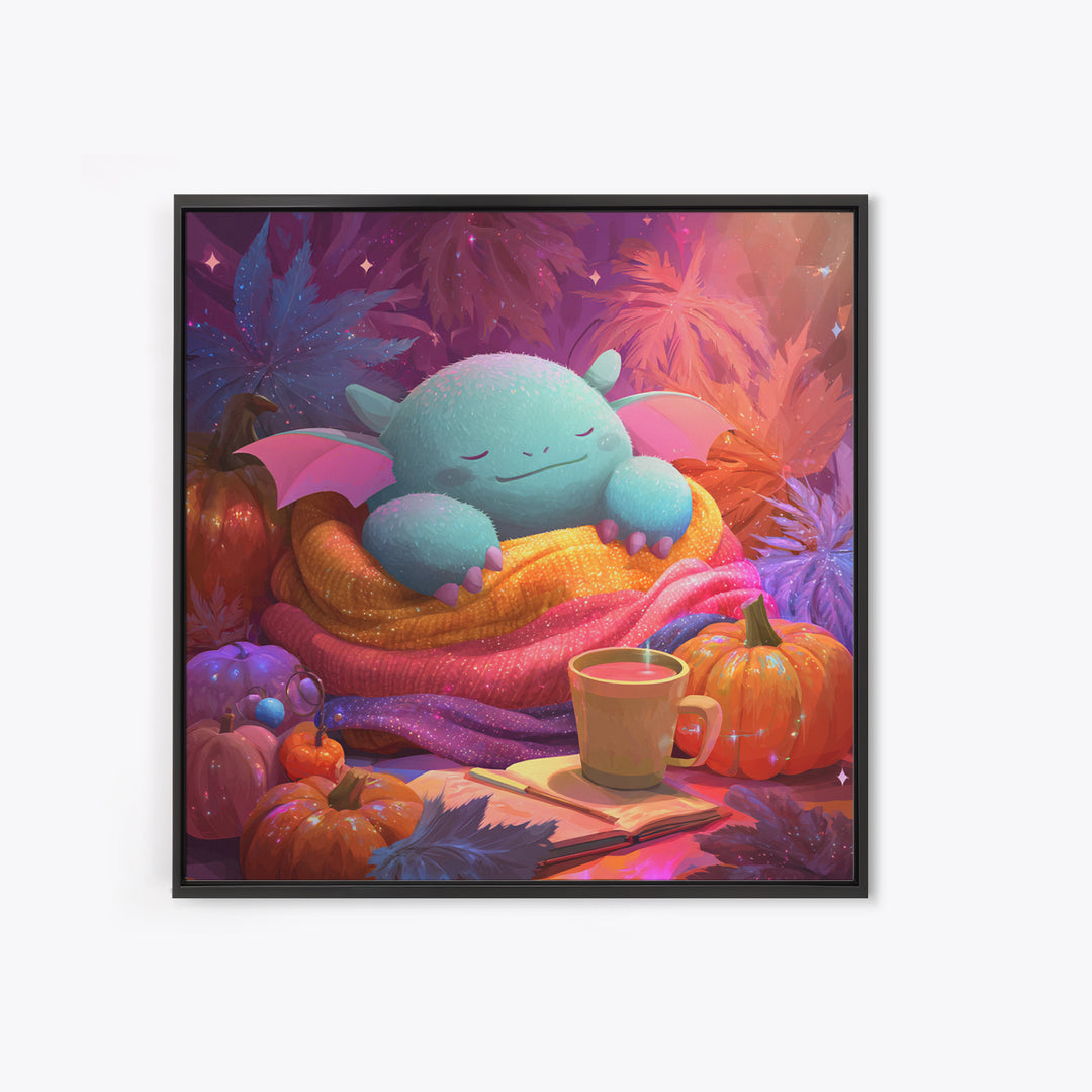 The Monster Hide-And-Seek Game, Synthwave Halloween Art, Square Wall Art, Framed Canvas Print, Retro Halloween Decor, Neon Wall Art