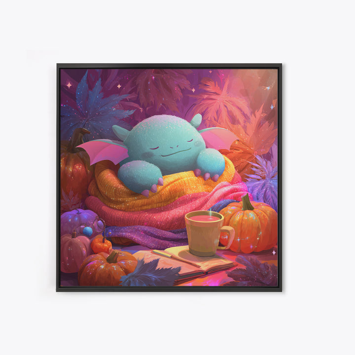 The Monster Hide-And-Seek Game, Synthwave Halloween Art, Square Wall Art, Framed Canvas Print, Retro Halloween Decor, Neon Wall Art
