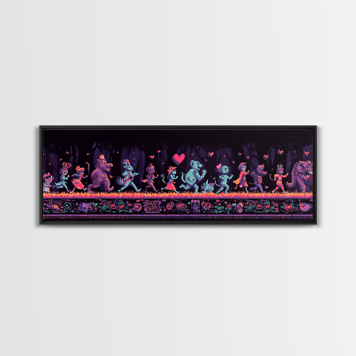 The Costume Parade, Synthwave Halloween Art, Extra Wide Wall Art, Canvas Print, Retro Halloween Decor, Neon Wall Art, Collectible Wall Decor