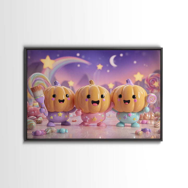 The Pumpkin Painting Party, Synthwave Halloween Art, Landscape Wall Art, Canvas Print, Retro Halloween Decor, Neon Wall Art