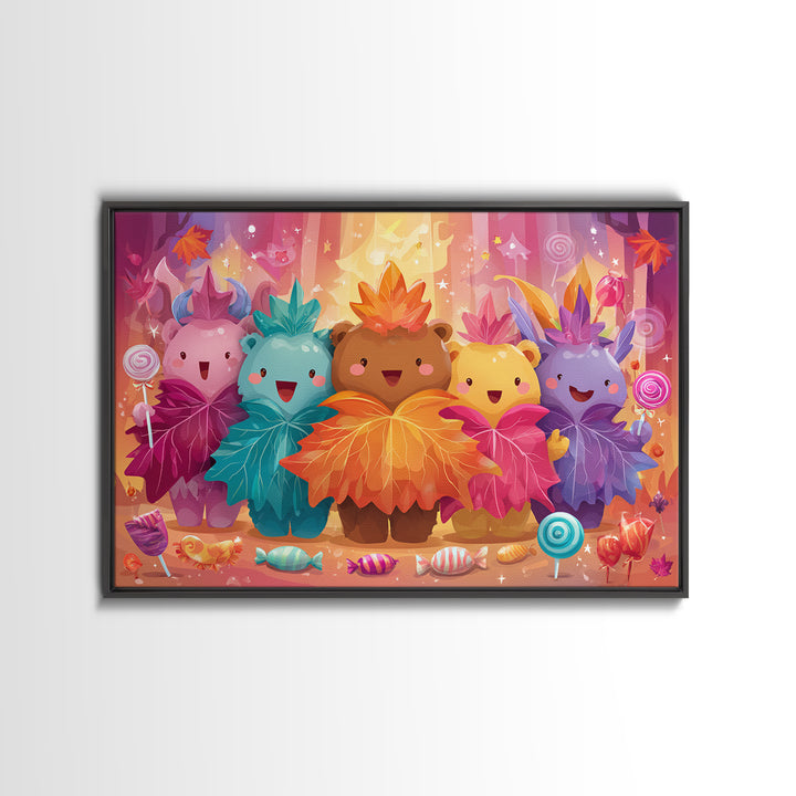 The Autumn Leaf Costume Contest, Retro Neon Halloween Art, Landscape Wall Art, Canvas Print, Retro Halloween Decor, Neon Wall Art